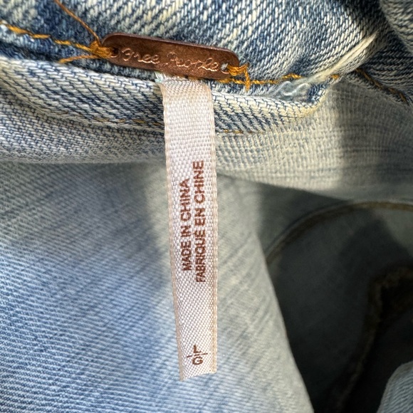 Free People Double-Breasted Military Moto Light Blue Denim Jean Jacket Band - Picture 9 of 9